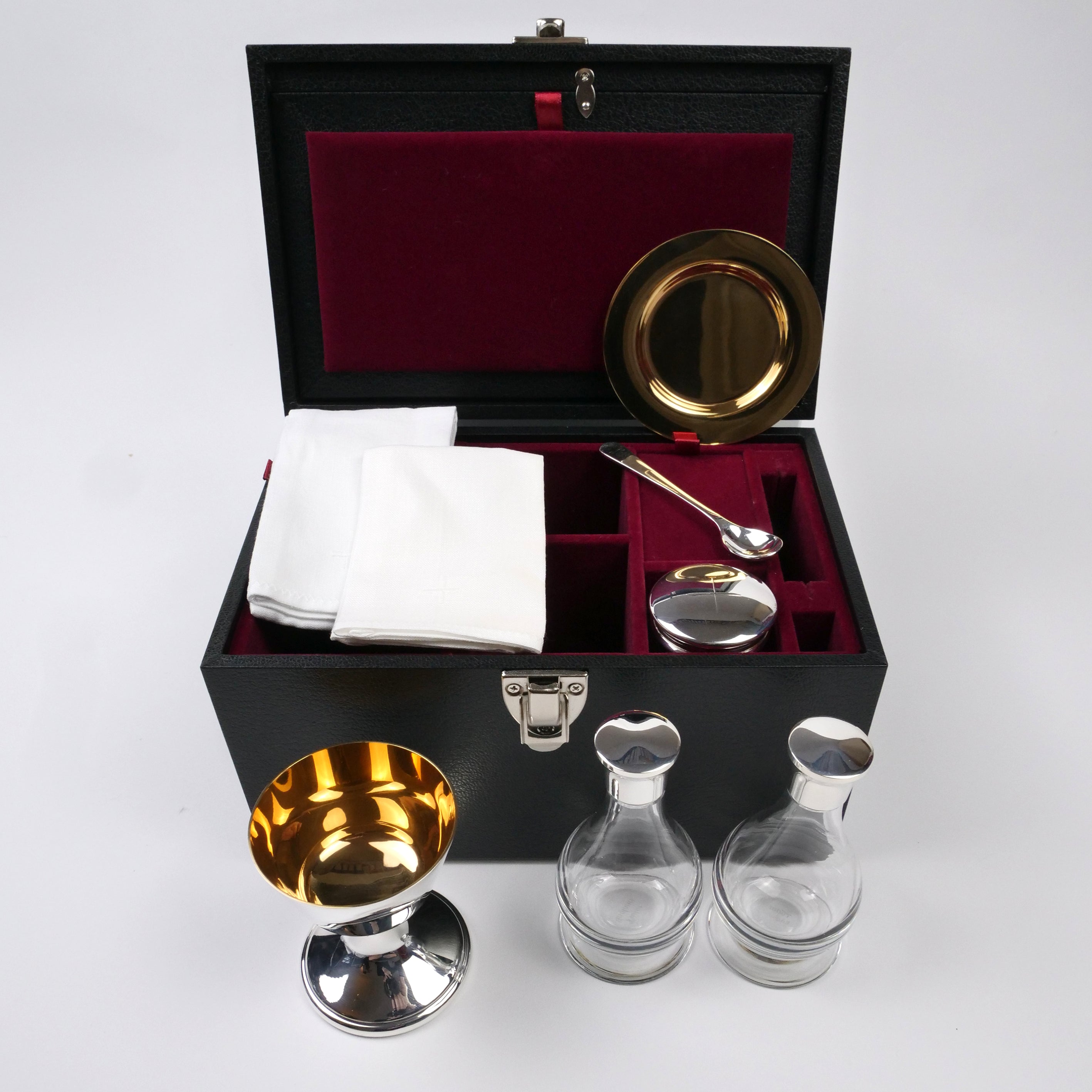 J. Wippell & Co-6 Piece Traditional Communion Set with Glass Cruets-Metalware (STOCK)