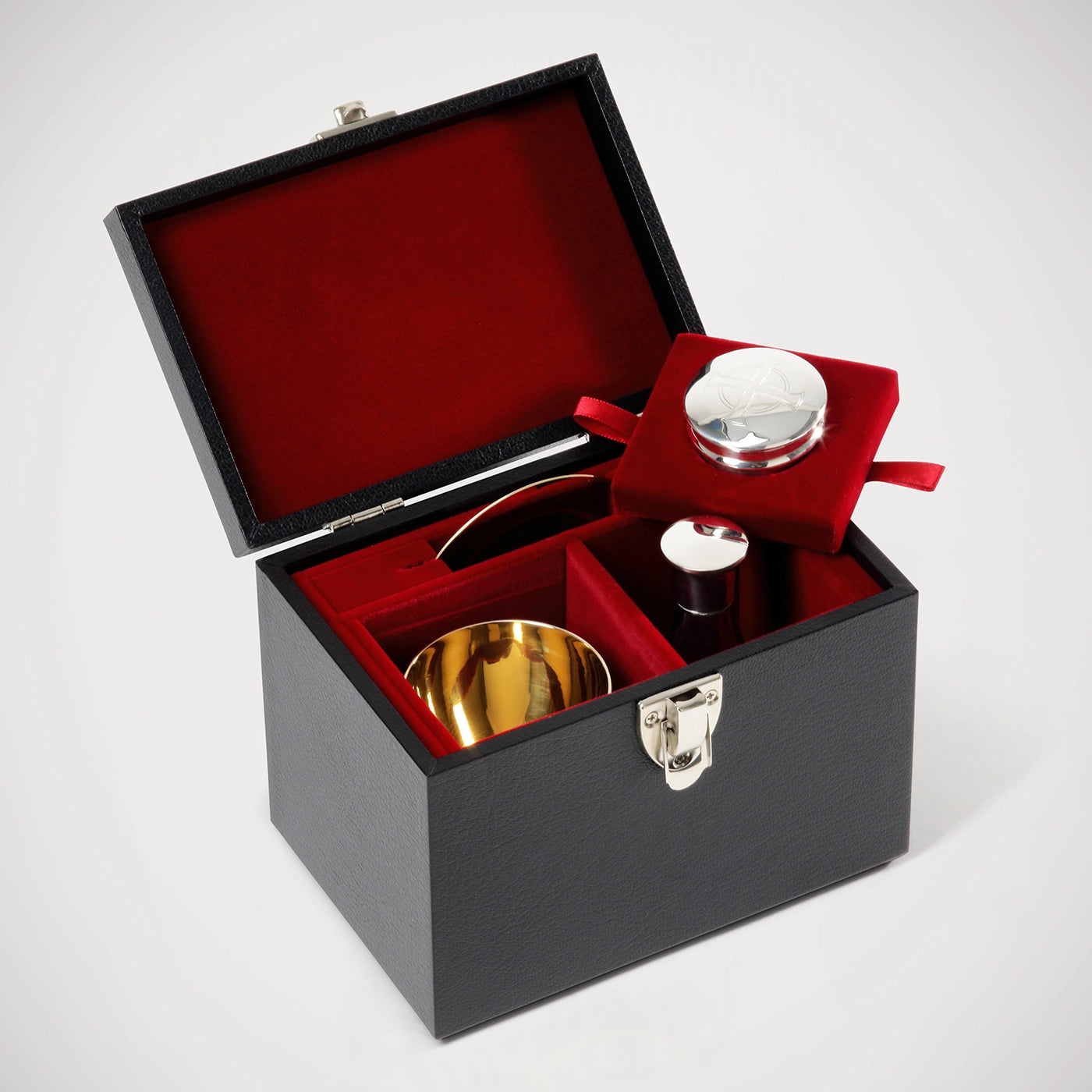 J. Wippell & Co-4 Piece Traditional Communion Set with Glass Cruet-Metalware (STOCK)