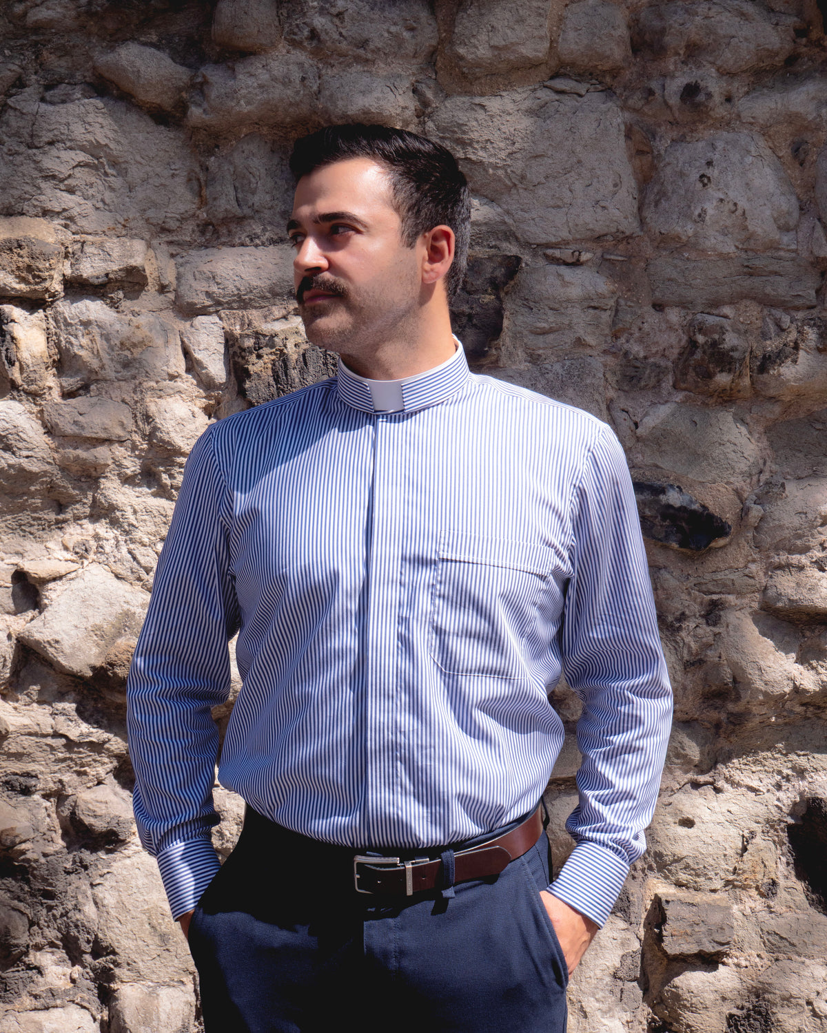 Men's Striped Cotton Tonsure Clergy Shirt – Custom made