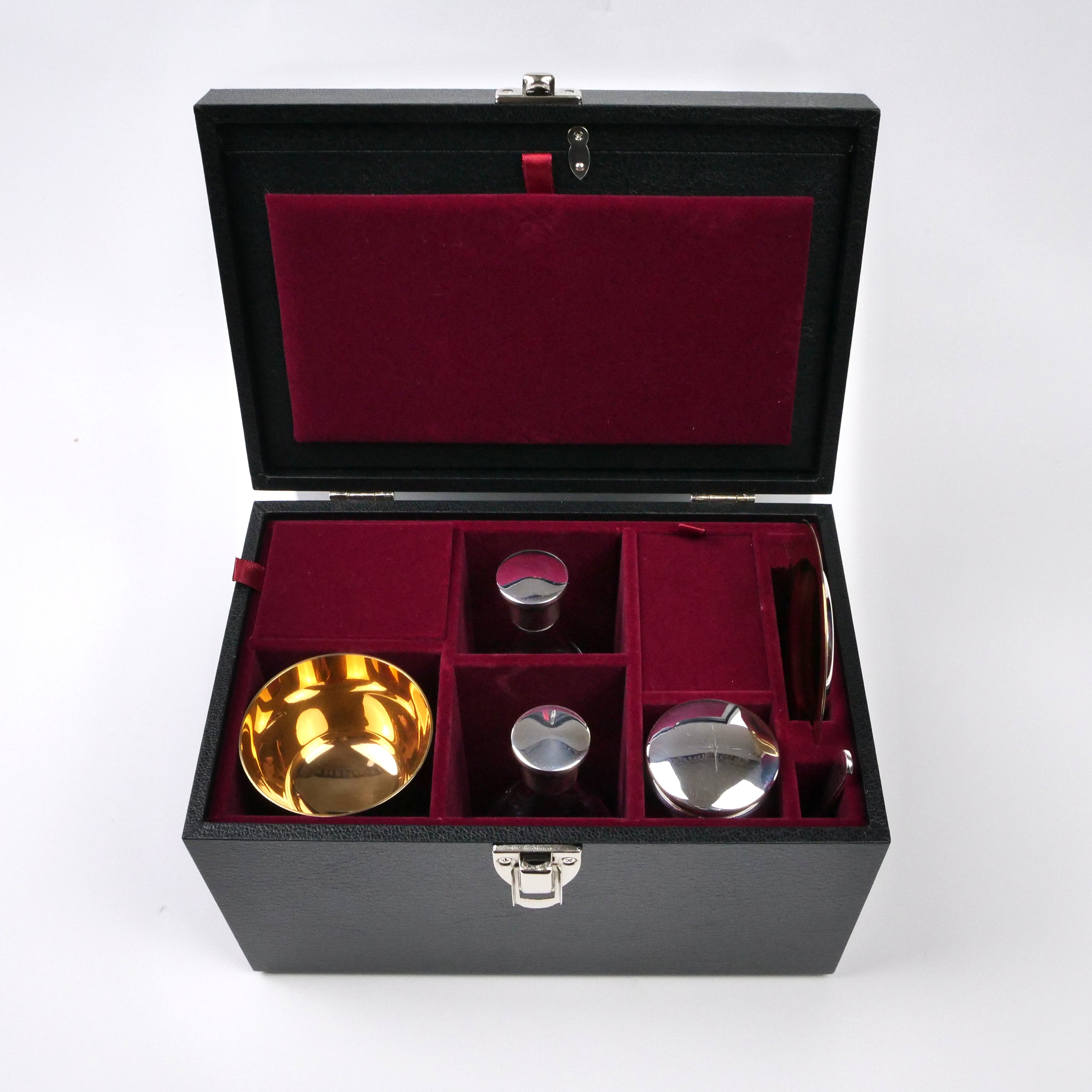 6 Piece Traditional Communion Set with Glass Cruets