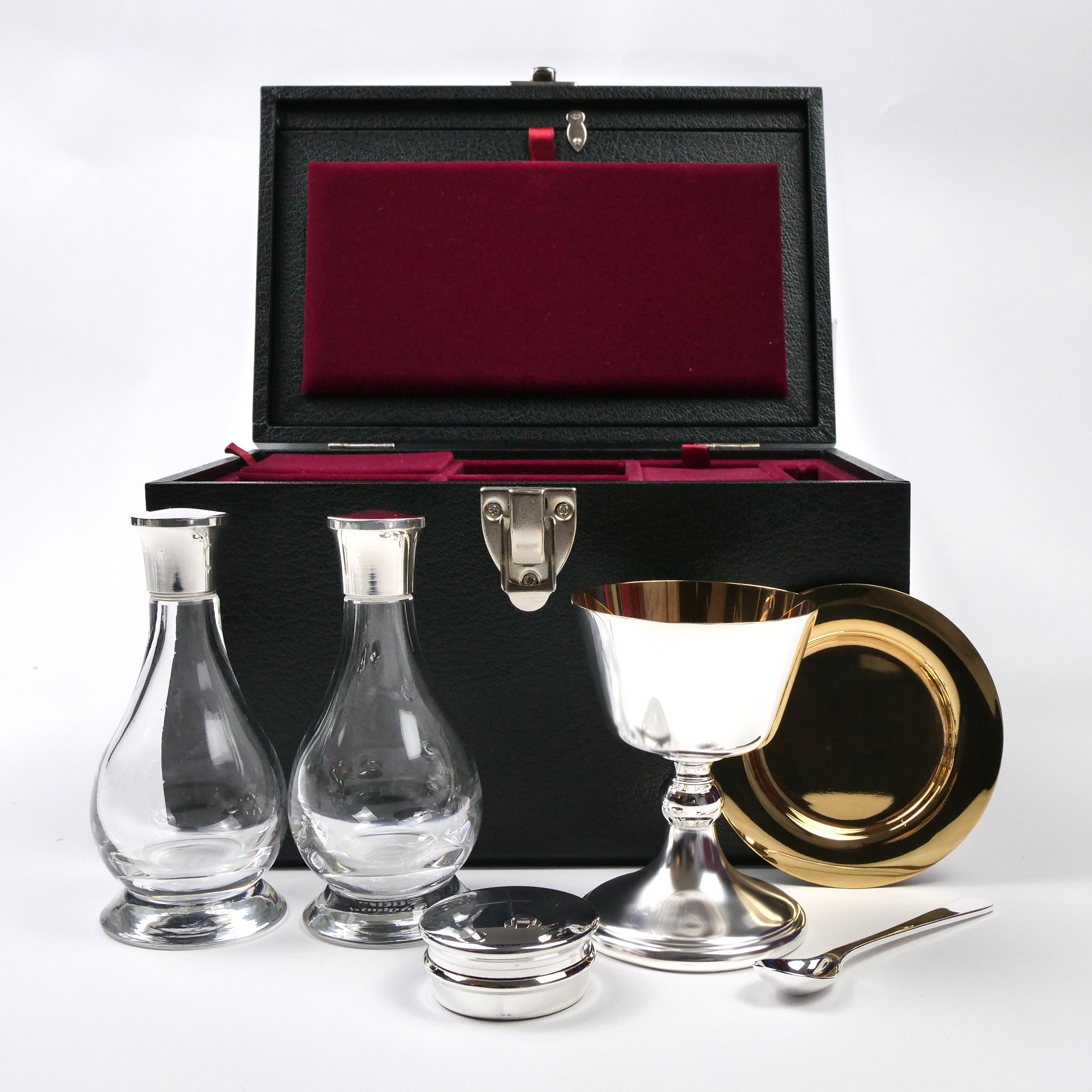 J. Wippell & Co-6 Piece Traditional Communion Set with Glass Cruets-Metalware (STOCK)