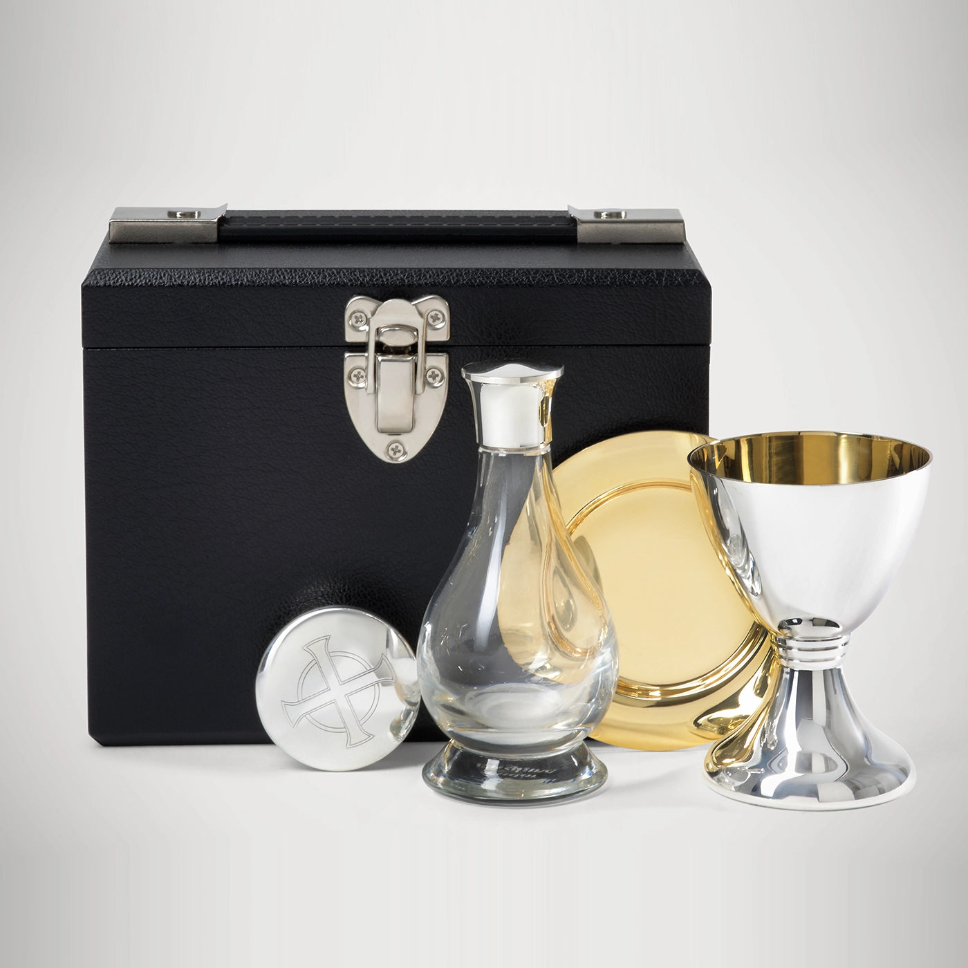 4 Piece Traditional Communion Set with Glass Cruet